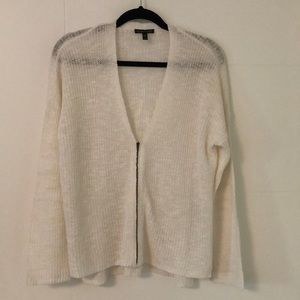 Eileen Fisher white/off-white v-neck zippered light weight cardigan- VGUC